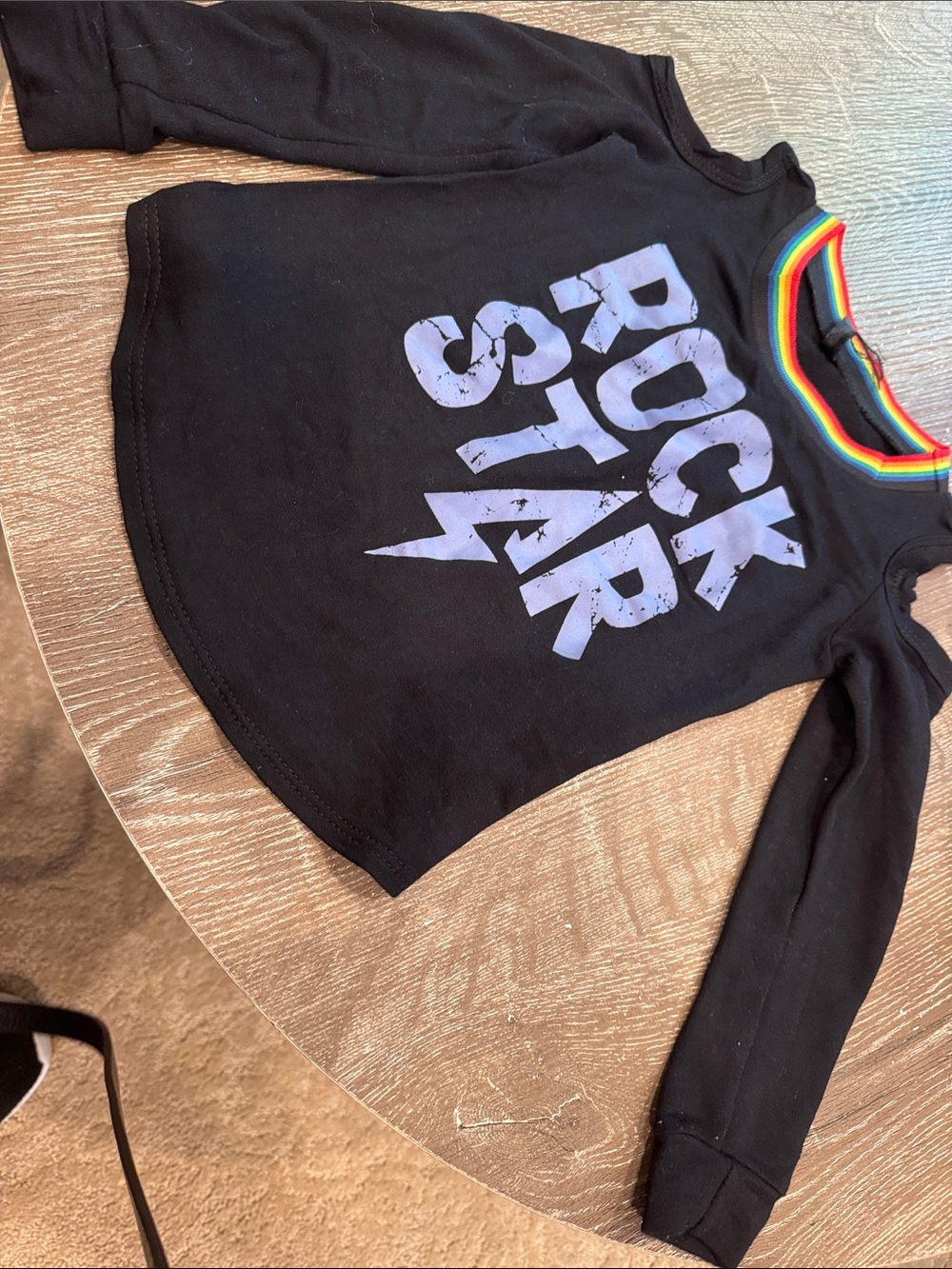 Kids Black "Rock Star" Long Sleeve Tee with Rainbow Trim